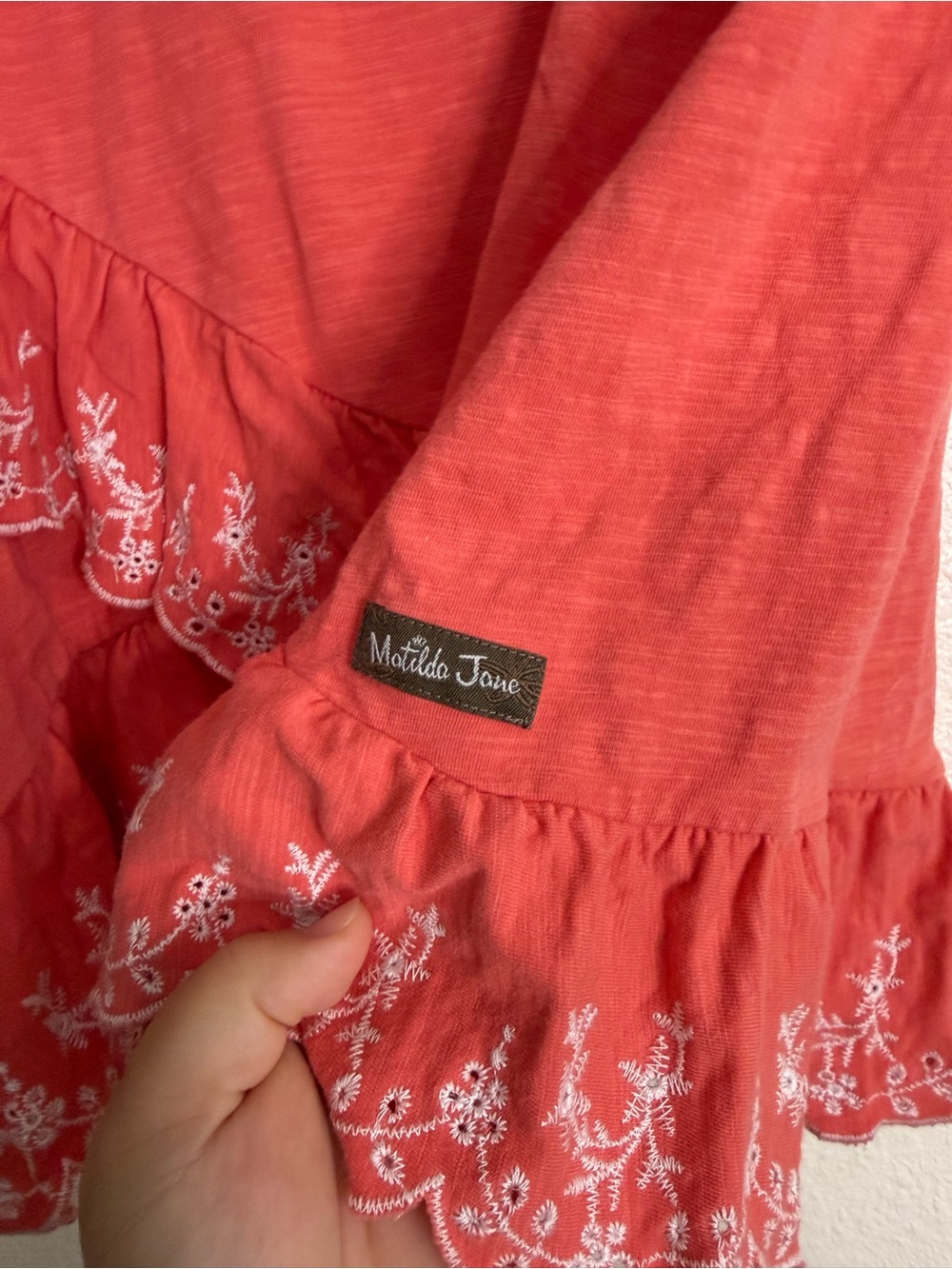 MATILDA JANE Coral Ruffle Embroidered Hem Short Sleeve Top Sz M - Picture 6 of 8